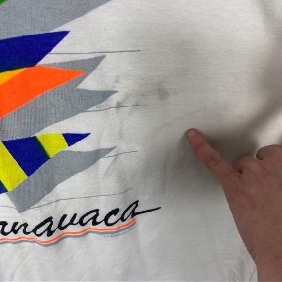 Vintage 1987 T-Shirt White Cuernavaca Tee Mexico Short Sleeve Crew Single Stitch - Picture 11 of 14